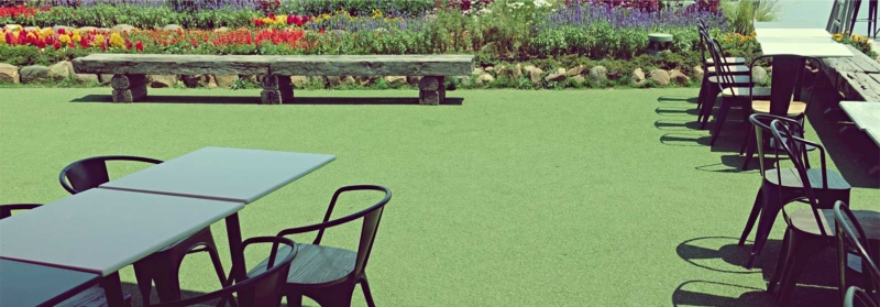 A seating area with turf