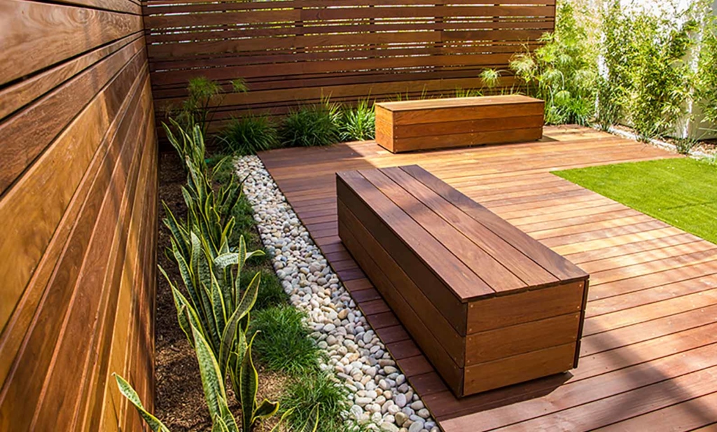 Wooden deck with plants